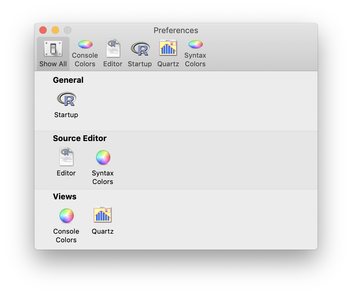 R App's Preferences window